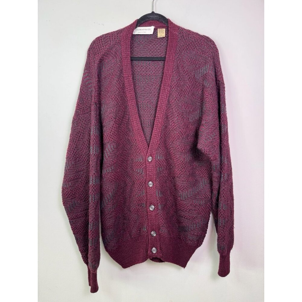 VTG B. Altman Co Knit Cardigan Sweater Mens L Red Made In Italy